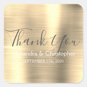 Luxury Gold Wedding Favour Thank You Square Sticker