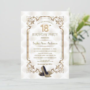 Luxury Gold White Art Deco 18th Birthday Invitation