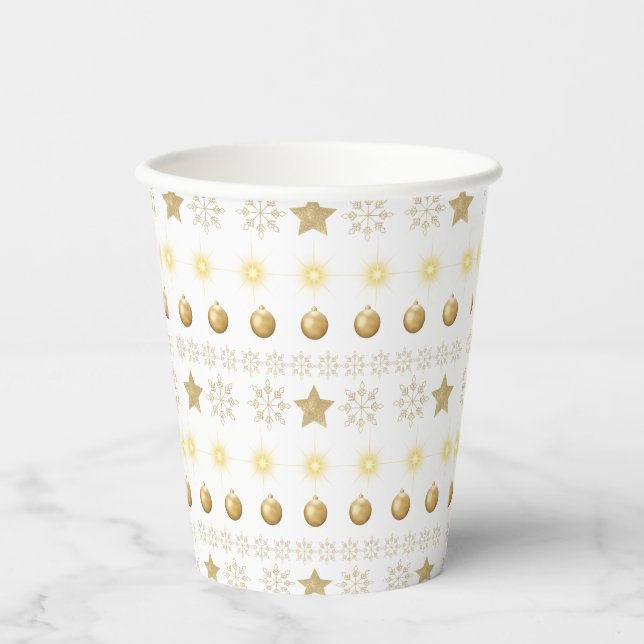 Luxury Gold & White Christmas Paper Cups (Front)