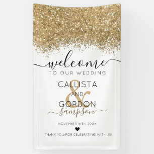 Luxury Gold White Glitter Confetti Wedding Welcome Banner
