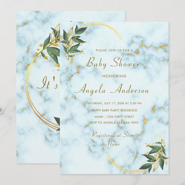 Luxury Gold White Marble Baby Shower Invitation (Front/Back)