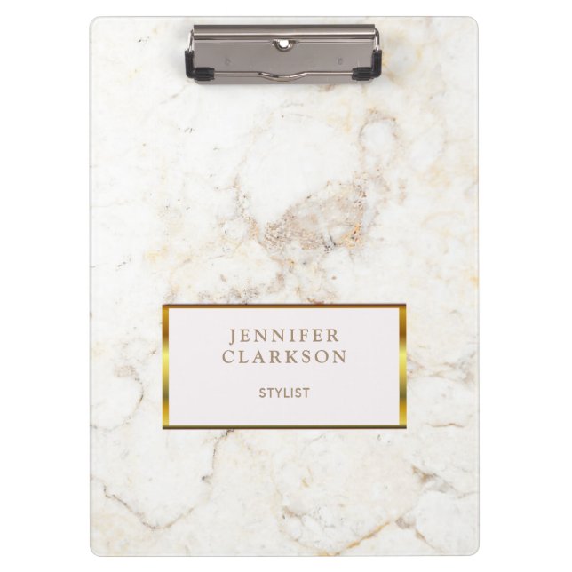 Luxury gold & white marble stone personal clipboard (Front)