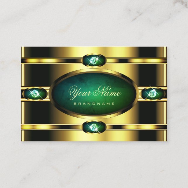 Luxury Gold with Teal Marble and Faux Rhinestones Business Card (Front)