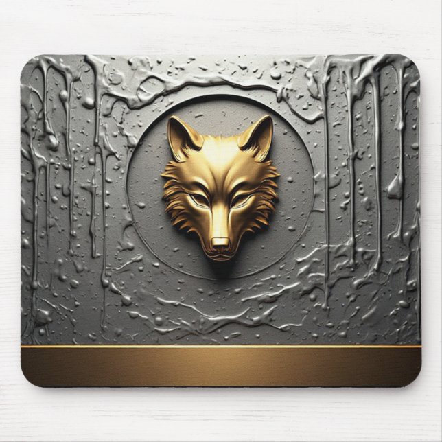 Luxury Gold Wolf Emblem Metal Style 🐺 Mouse Mat (Front)