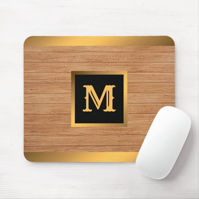 Luxury Gold Wood Modern Monogrammed Mouse Mat (With Mouse)