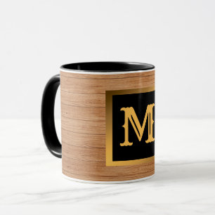 Luxury Gold Wood Modern Monogrammed Mug