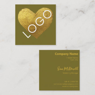 LUXURY GOLD YELLOW GREEN LOGO PROMOTIONAL COMPANY SQUARE BUSINESS CARD