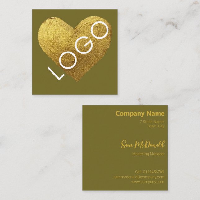 LUXURY GOLD YELLOW GREEN LOGO PROMOTIONAL COMPANY SQUARE BUSINESS CARD (Front/Back)
