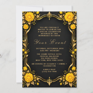 Luxury Gold Yellow Rose Invitation