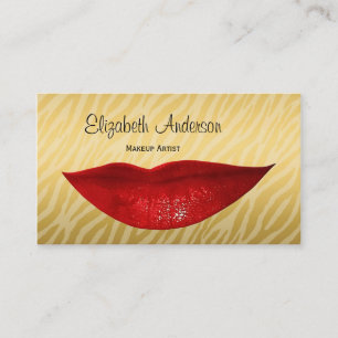Luxury Gold Zebra Hot Red Lips Cosmetologist Business Card