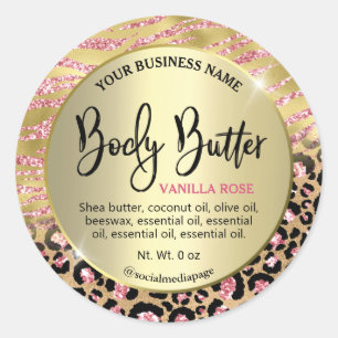 Luxury Gold Zebra Leopard Print Body Butter Labels