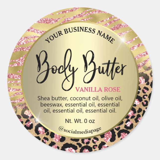Luxury Gold Zebra Leopard Print Body Butter Labels (Front)