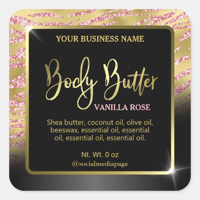 Luxury Gold Zebra Print Body Butter Labels (Front)