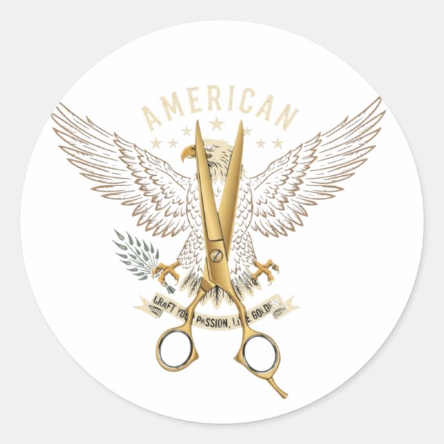 Luxury Golden Barber Scissors Eagle Wings Sticker (Front)