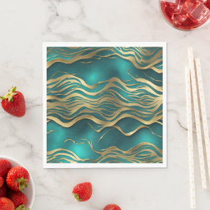 Luxury Golden Beige Swirl Turquoise Teal Blue  Napkin