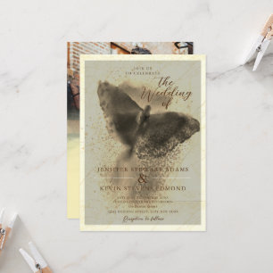 Luxury Golden Butterfly Photo Overlay Wedding Invitation