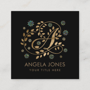 Luxury Golden Calligraphy Monogram with letter A Square Business Card