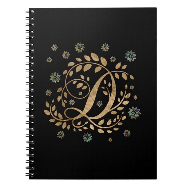 Luxury Golden Calligraphy Monogram with letter D Notebook (Front)