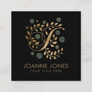Luxury Golden Calligraphy Monogram with letter J Square Business Card