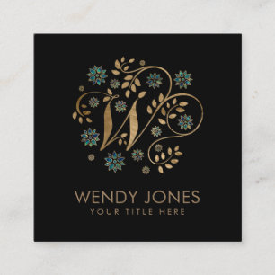 Luxury Golden Calligraphy Monogram with letter W Square Business Card