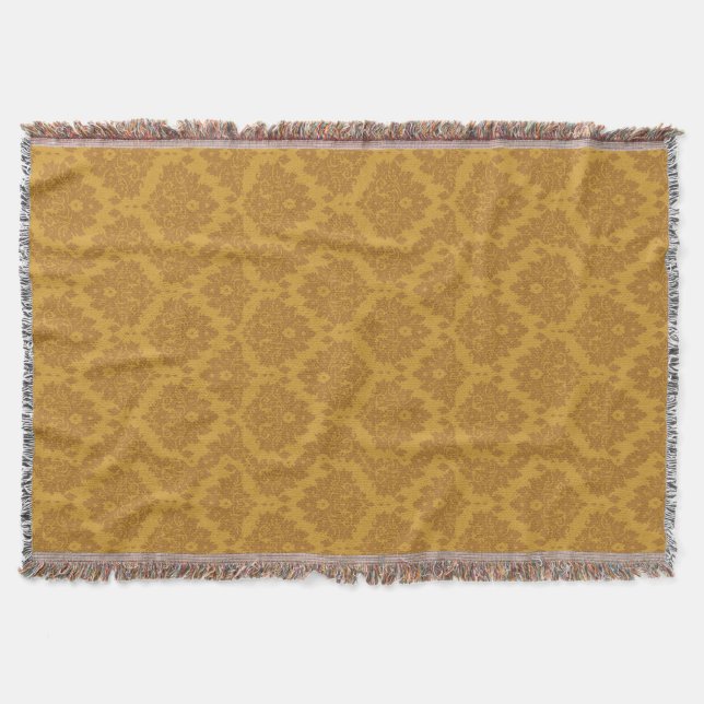 Luxury Golden Damask Throw Blanket (Front)