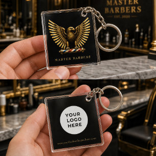 Luxury Golden Eagle Barber Shop Logo Branding Key Ring