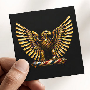 Luxury Golden Eagle Barber Shop Logo Hair Stylist Square Business Card