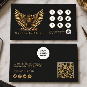 Luxury Golden Eagle Barber Shop Logo Loyalty Card
