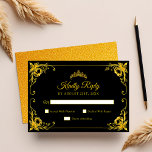 Luxury Golden Floral Black and Gold Quinceanera RSVP Card<br><div class="desc">Invite your guests to respond with elegance using this Luxury Golden Floral Black and Gold Quinceañera RSVP Card. The design features luxurious gold floral accents set against a sleek black background, creating a sophisticated and timeless look. Perfect for a grand Quinceañera celebration, this RSVP card adds a touch of opulence...</div>