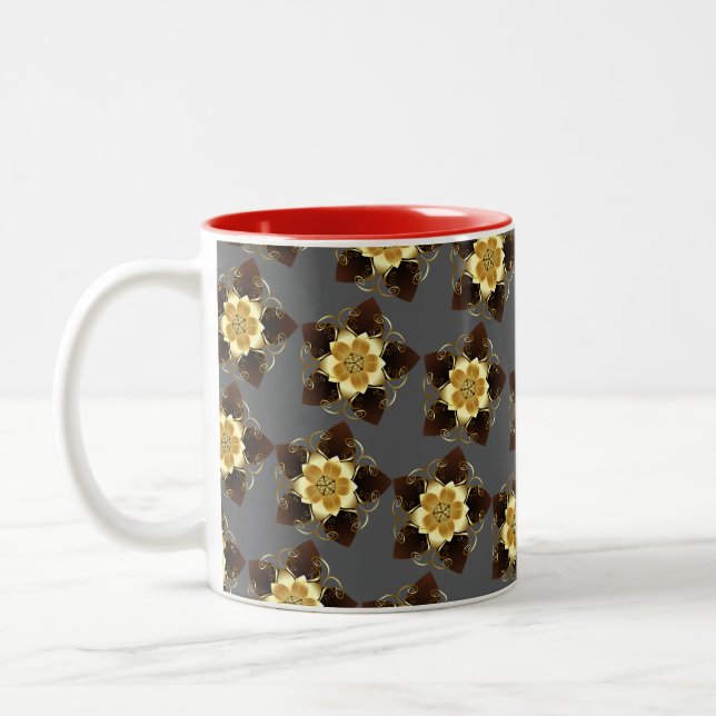 Luxury Golden Floral Mandala Ornamental Design Two-Tone Coffee Mug (Left)