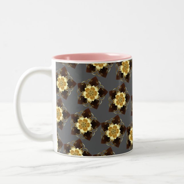 Luxury Golden Floral Mandala Ornamental Design Two-Tone Coffee Mug (Left)