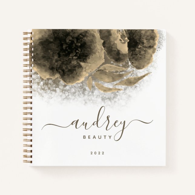 Luxury Golden Floral Signature Monogrammed Notebook (Front)