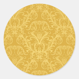 Luxury Golden Floral Wallpaper Classic Round Sticker