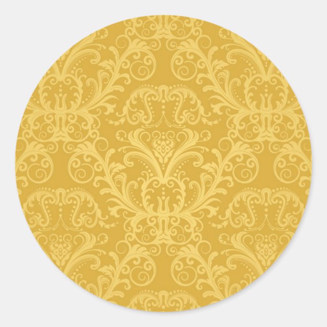 Luxury Golden Floral Wallpaper Classic Round Sticker (Front)