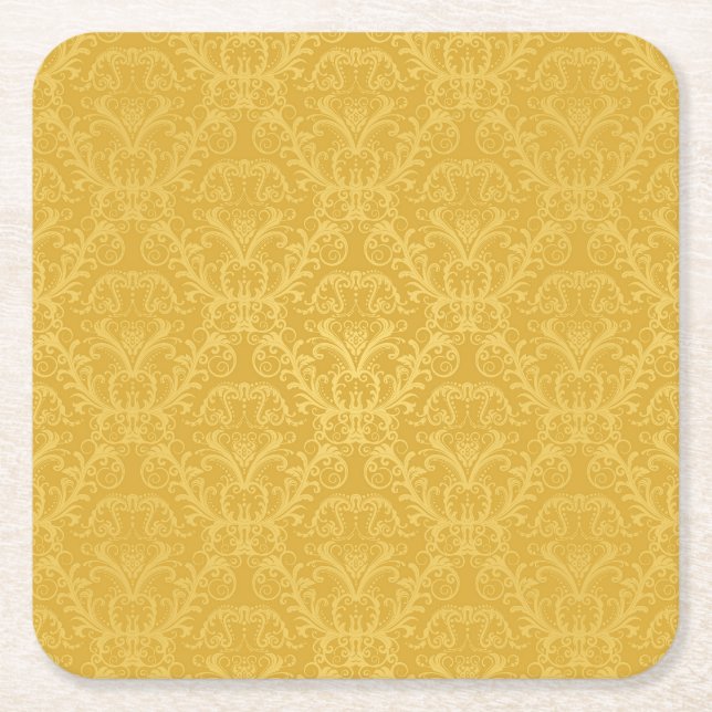 Luxury Golden Floral Wallpaper Square Paper Coaster (Front)