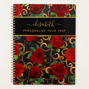 Luxury Golden Flowers Elegant Chic Classy Black Planner
