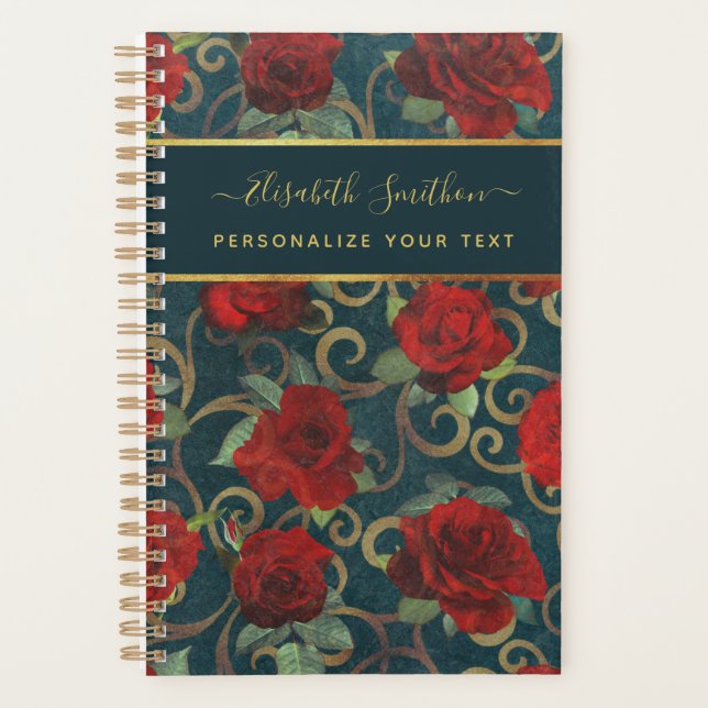  Luxury Golden Flowers Elegant Chic Classy Custom Planner (Front)