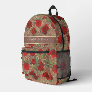 Luxury Golden Flowers Elegant Classy Taupe Custom Printed Backpack