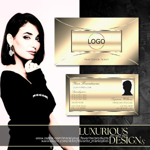 Luxury Golden Glamourous with Logo and Photo Moder Business Card