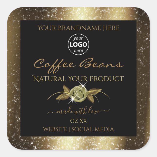 Luxury Golden Glitter Black Product Label Add Logo (Front)