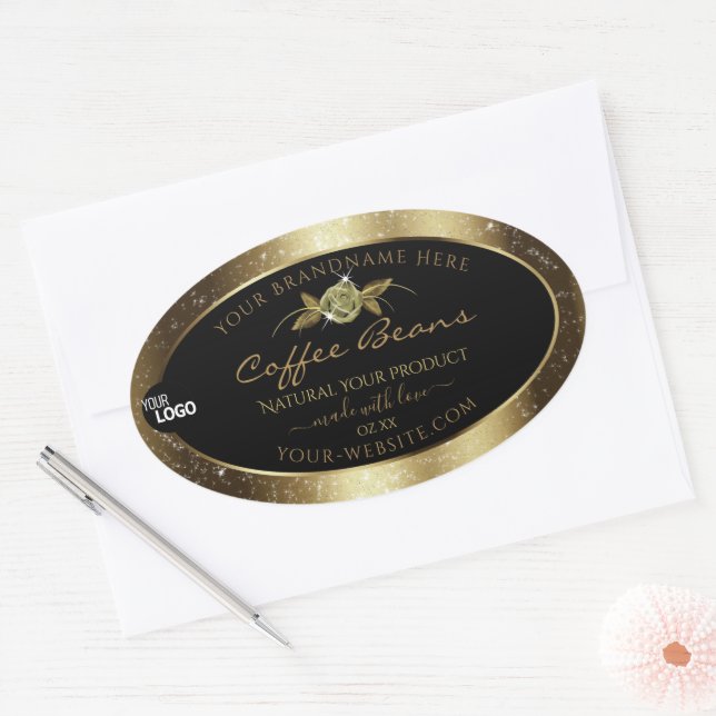 Luxury Golden Glitter Black Product Label Add Logo (Envelope)