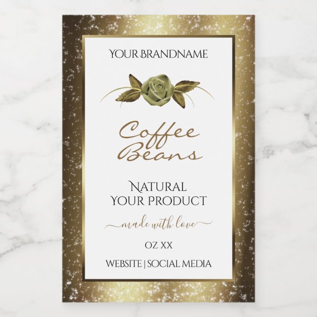 Luxury Golden Glitter Floral White Product Labels (Single Label)