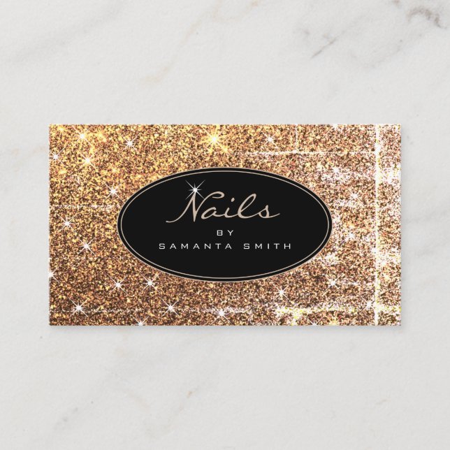 Luxury Golden Glitter Trendy Luminous Stars Nails Business Card (Front)