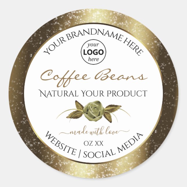 Luxury Golden Glitter White Product Label Add Logo (Front)