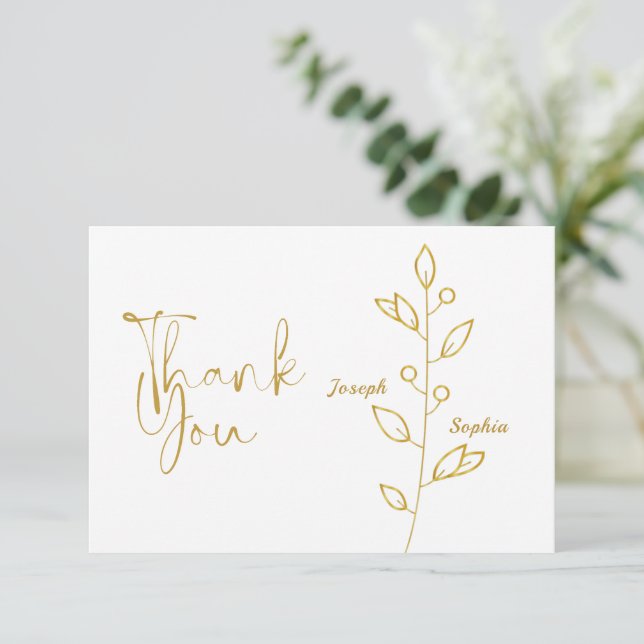 Luxury Golden & Gold leaves Wedding Thank You Card (Standing Front)