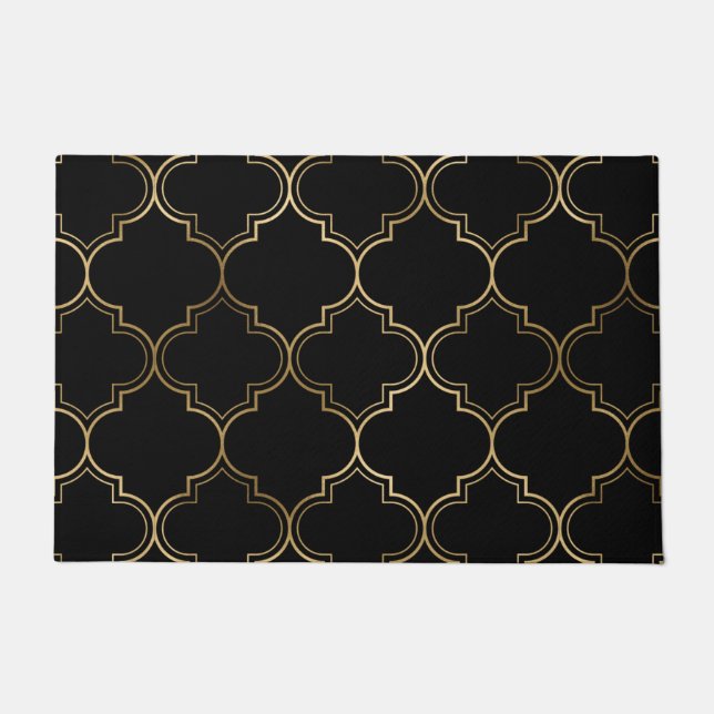 Luxury Golden Islamic Geometric Pattern Motifs Doormat (Front)