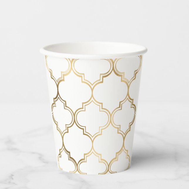 Luxury Golden Islamic Geometric Pattern Motifs Paper Cups (Front)