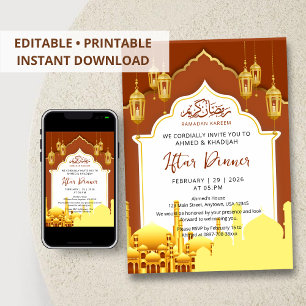 Luxury Golden Lanterns Ramadan Iftar Invitation
