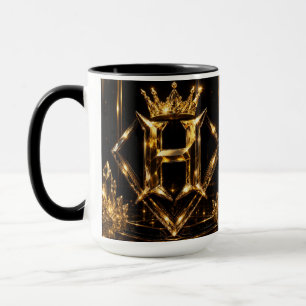 Luxury Golden Letter H Crown Diamond Monogram Mug