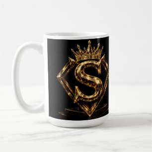 Luxury Golden Letter S Crown Diamond Monogram Coffee Mug